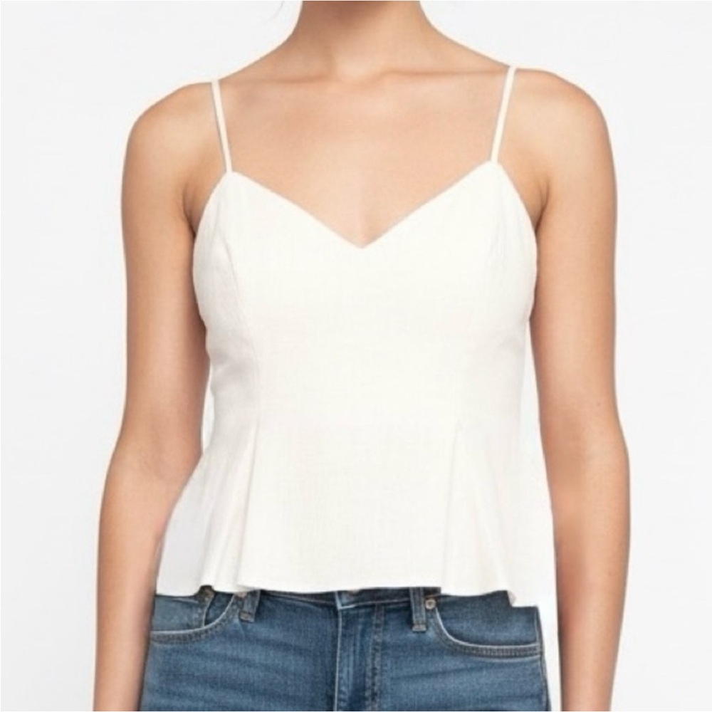 Express Linen Blend Babydoll Cami Smocked Peplum Top